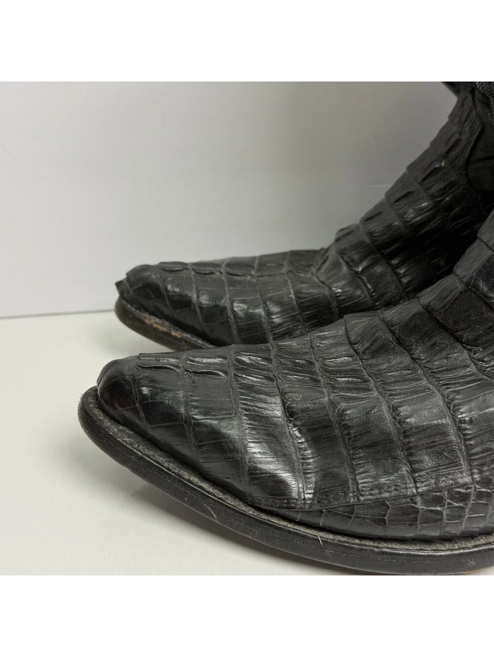 El General Mens 8.5 Black Leather Alligator Rodeo Exotic Western Cowboy Boot Vtg